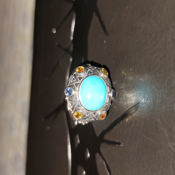 Beautiful Genuine Turquoise, Multicolored Sapphires & .925 Sterling Silv… - Picture 4 of 11